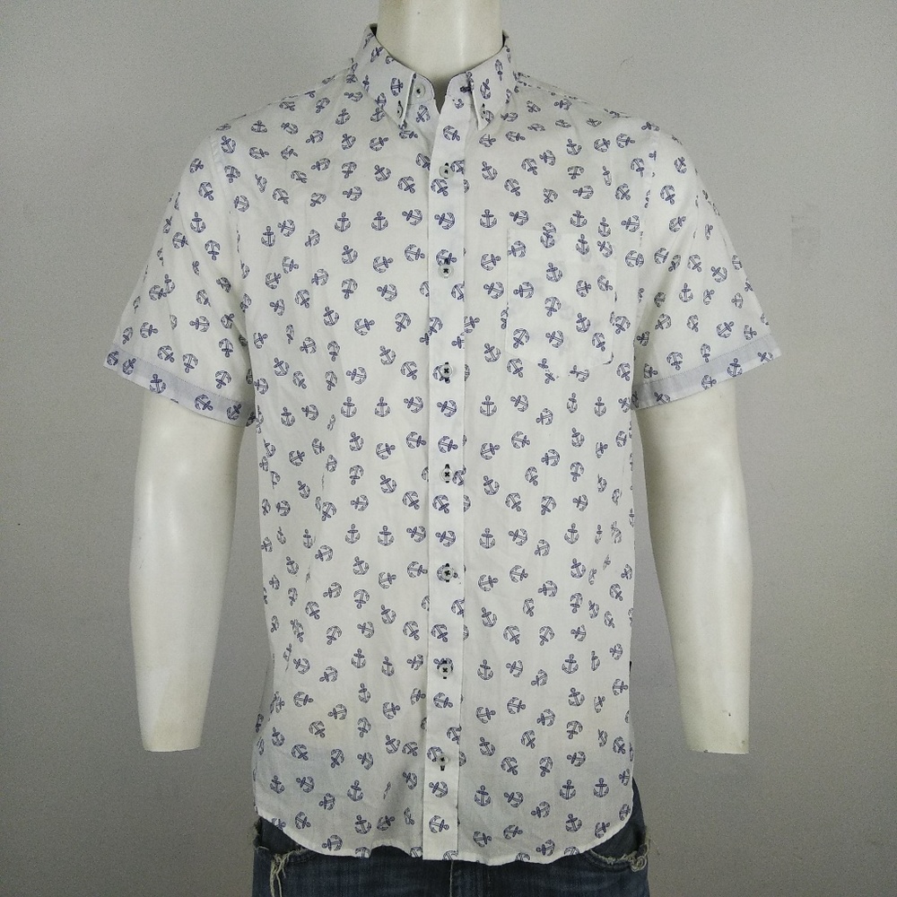 Graham Co men's white with anchors flip cuff shirt